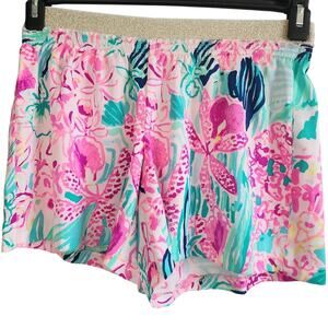 Lilly Pulitzer Rylan Shorts Womens Sz Small Via Floral Print Metallic Waistband
